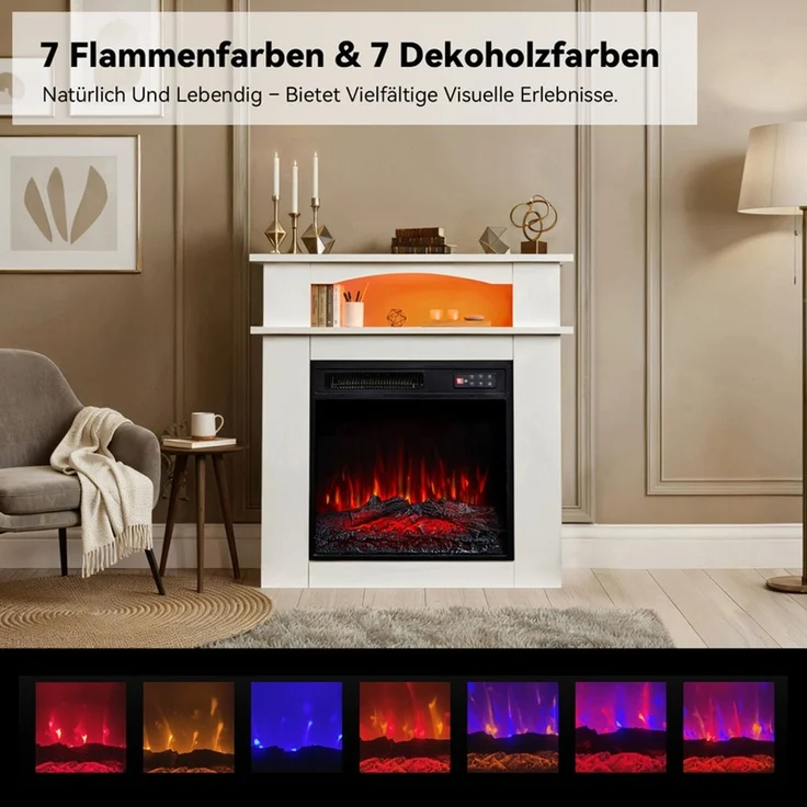 HOMAVO Elektrokamin mit Schrank, 18" 900W/1800W Elektrokamin mit Heizung, 3D-Flammeneffekt, Schrankgröße: 72 x 30 x 75cm, LED-Leiste, Fernbedienung – Bild 3