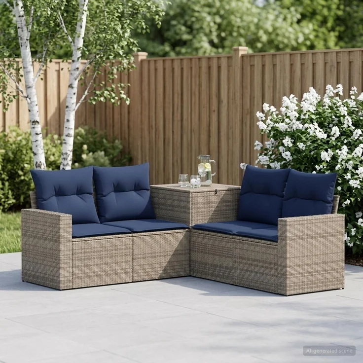 vidaXL Sofa Set 5 stk. Grau und Marineblau Polyrattan und Stahl 3447859 – Bild 1
