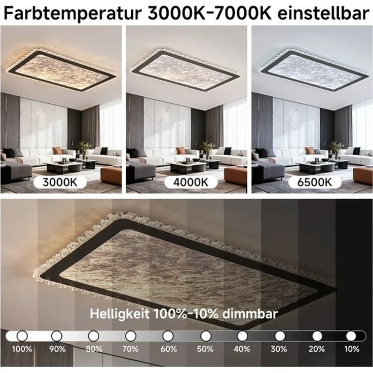 Eurotondisplay LED Deckenleuchte LED Deckenleuchte mit Fernbedienung Lichtfarbe Helligkeit einstellbar, LED fest integriert, Warumweiß, Neutralweiß, Kaltweiß, Lichtfarbe und Helligkeit einstellbar – Bild 4