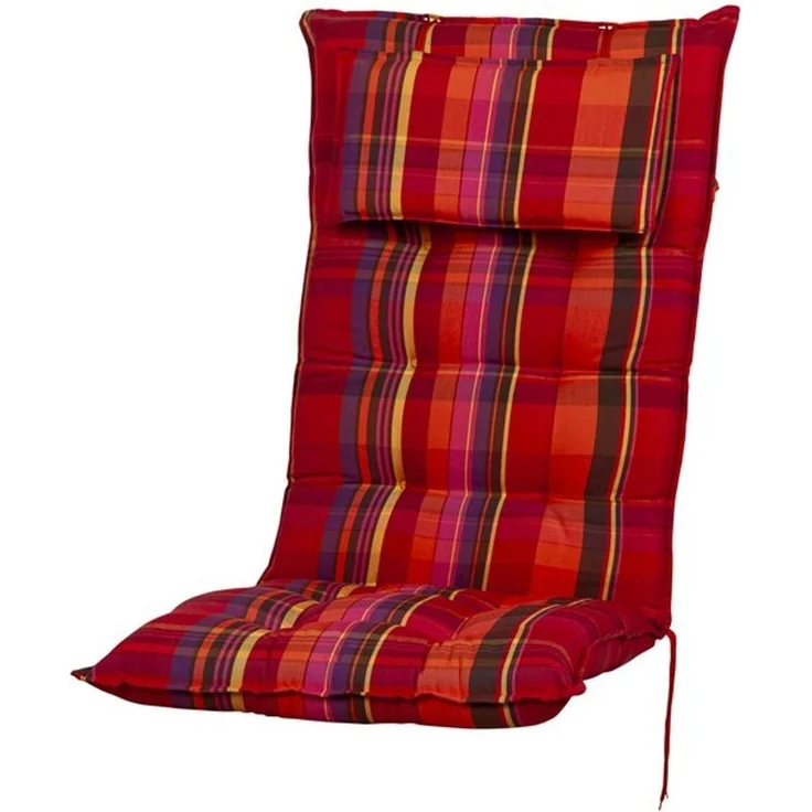Sun Garden Hochlehnerauflage Hochlehner Sylt 10532-310 rot-orange kariert 118x49x8 cm Sun Garden, (1 St), Eckhaltebänder mit Bindebändern – Bild 2