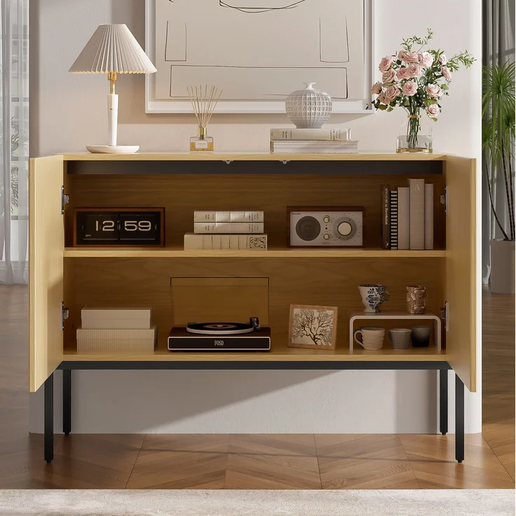 DESVIAE Sideboard Natur aus Spanplatte – 100x75x40 cm – 2 Türen, Metallbeine – Bild 5