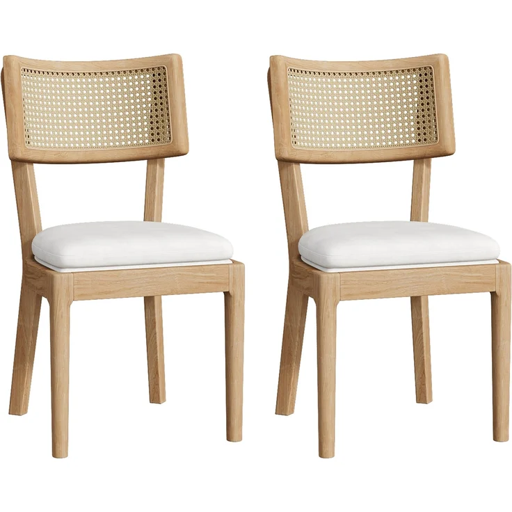 4 Esszimmerstühle aus Massivholz mit Rattan-Rückenlehnen, bequem und atmungsaktiv, geeignet für Esszimmer, Wohnzimmer, Cafés, moderner Stil, Leinen, Holzfarbe – Bild 17