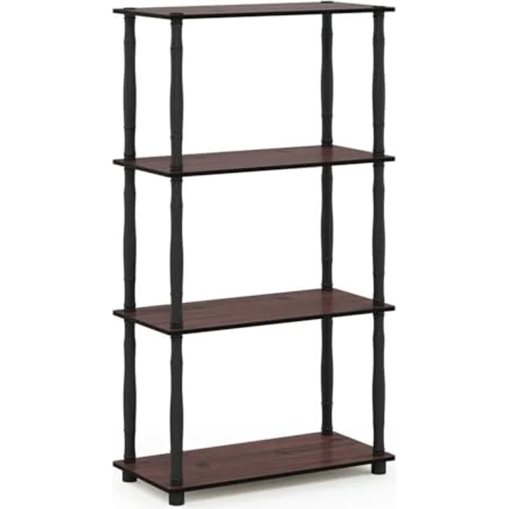 Furinno 4-Ebenen Mehrzweck-Regal mit klassischen Röhren, holz, Dunkle Kirsche/Schwarz, 29. 46x59. 94x109. 86 cm – Bild 2