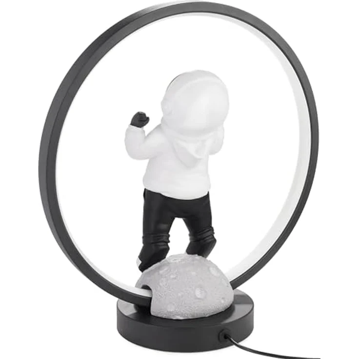 BRUBAKER LED Tischleuchte Astronaut mit Hoodie und Gold verchromtem Helm in Anime Pose, mit indirekter Beleuchtung und USB-C Stecker, LED fest integriert, 33 cm Tischlampe mit LED-Ring - Handbemalte Weltraum Nachttischlampe – Bild 5