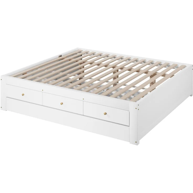 Holzbett 140x200 cm in Weiß mit 3 Schubladen und ausziehbarem Gästebett – Ohne Matratze – Bild 8