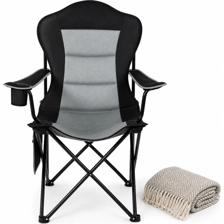 Camping-Klappstuhl 84x110x62 cm mit gepolstertem Sitz, Getränkehalter und Seitentasche – Bild 9