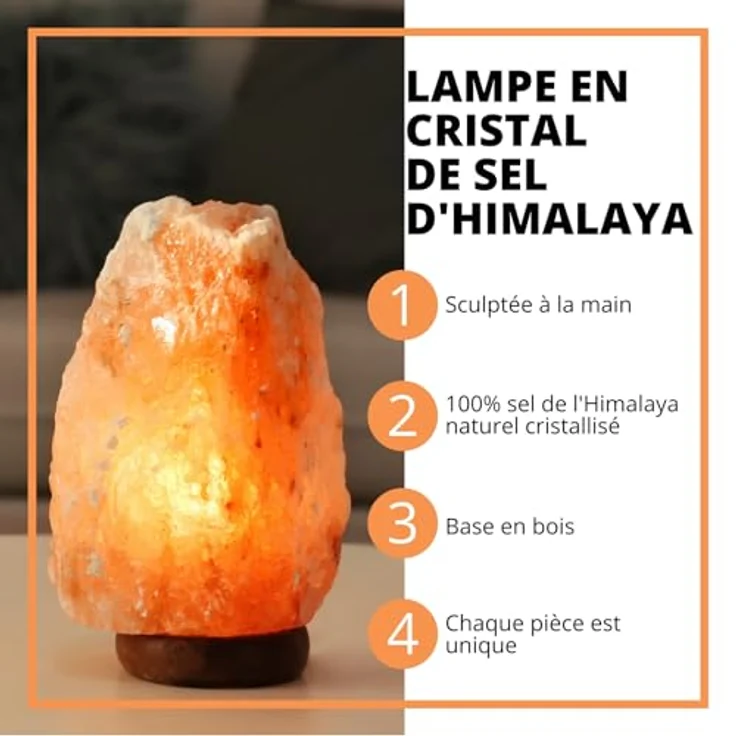 USB -Steinsalz -USB -Lampe - 100% authentisches natürliches Himalaya aus Salt Range Pakistan -Salzkristall - Handgeschnitzt - Holzbasis - USB -Stromkabel - ca. 500 g - Zen'light – Bild 2