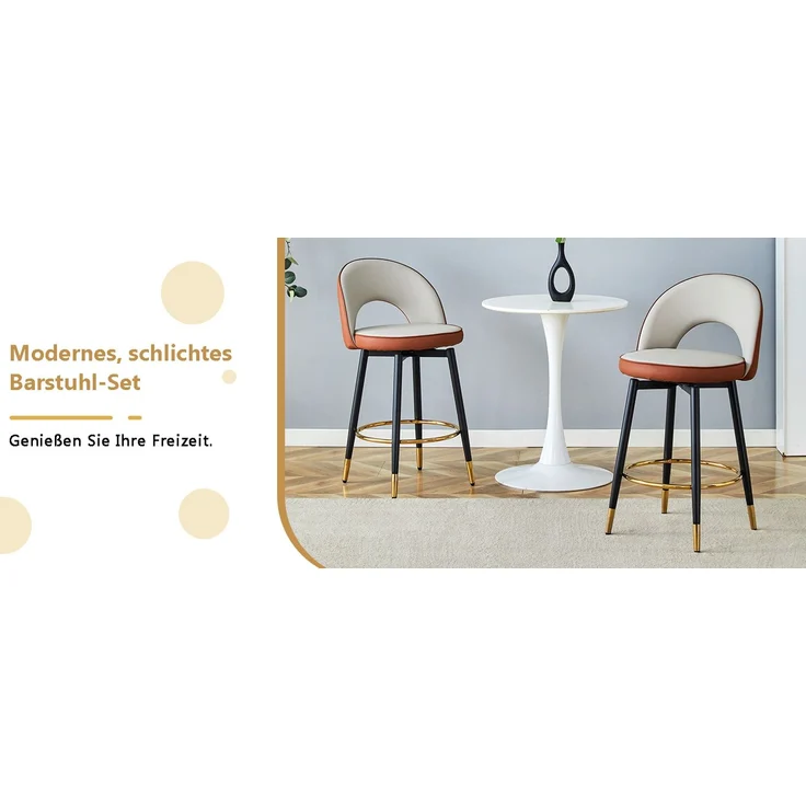 360° drehbarer Barstuhl, Hellgraue und braune Plätze Kissen, PU-Material, bequeme Padded Bar Stuhl, geeignet für Bar, Esszimmer, Küche, Terrasse usw, Eine Box von 2 Packungen.--Braun+Schwarz, Hellgrau--47.4x44x92cm--YOUDENOVA – Bild 10