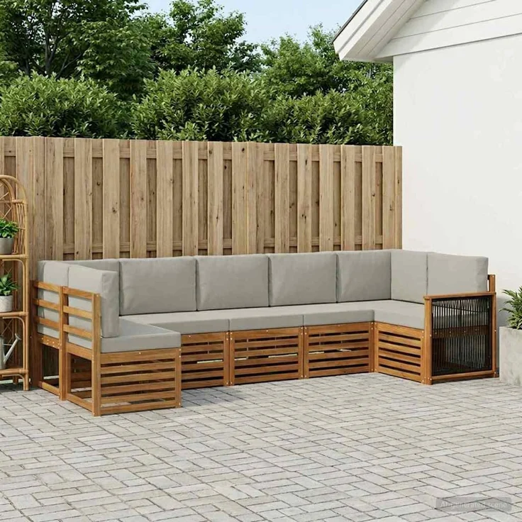 vidaXL Ecksofa Set mit Kissen 6 pcs Natürlich und Hellgrau 3384802 – Bild 1