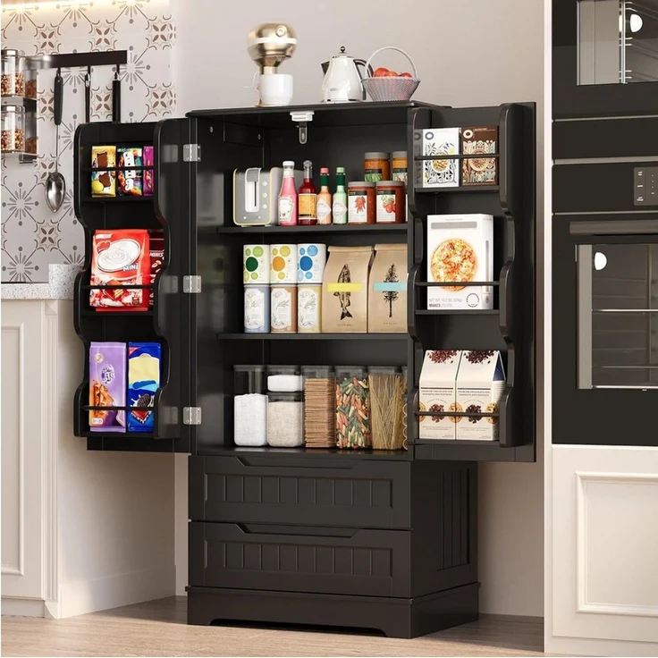 Blishom Sideboard Vorratsschrank Küchenschrank mit 2 Schubladen 2 Türen 60x40x120 cm, Esszimmer Buffetschrank Küchen-Vorratsschrank mit Kühlschranktür – Bild 4