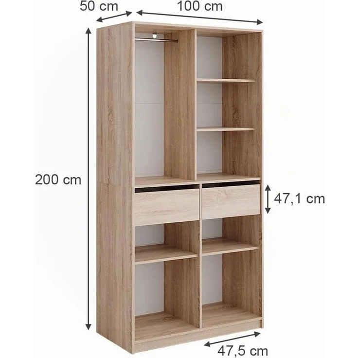 Kleiderschrank Elmo Sonoma 100 x 200 cm mit 2 Schubladen Vicco – Bild 3