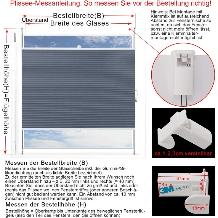 WOLTU Wabenplissee ohne Bohren Verdunklung Thermo Doppelplissee Klemmfix Zweifarbig 60x130 cm Blau-Weiß, Plissee Faltrollo Sonnen-, Sicht- & Schallschutz, Jalousie Plisseerollo für Fenster & Tür – Bild 7
