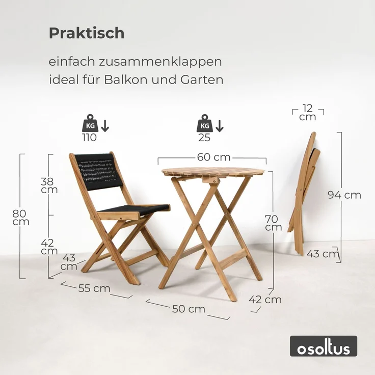 Balkonset Akazie Holz für Balkon ROPE Bistrotisch mit 2 Stühlen – Bild 3