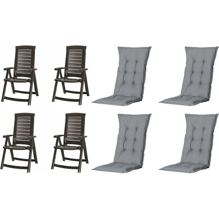 SET Aruba, 4 x Klappsessel graphit, 4 x Auflage grau – Bild 1