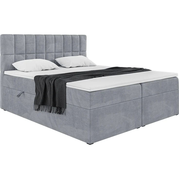 MEBLINI Boxspringbett LUKAS 140x200cm - H3/Grau Samt - mit Bettkasten - Polsterbett - Doppelbett mit Topper & Taschenfederkern-Matratze – Bild 2