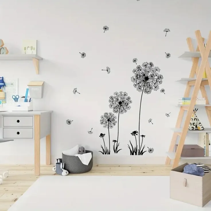 Montegoni Wandsticker Dandelion Wandtattoo – Selbstklebende Löwenzahnblumen für Wände (Einzelset, 1 Wandtattoo-Bogen), Selbstklebend, rückstandslos abziehbar, einfach anzubringen, modern