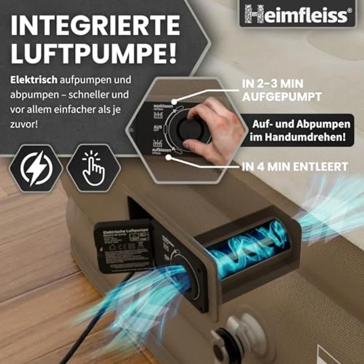 Heimfleiss® Luftbett 2 Personen | Premium Aufblasbare Matratze 150x200 cm | Luftmatratze selbstaufblasend ideal nutzbar als Gästematratze & Campingmatratze | Aufblasbares Bett für Kinder & Erwachsene – Bild 3
