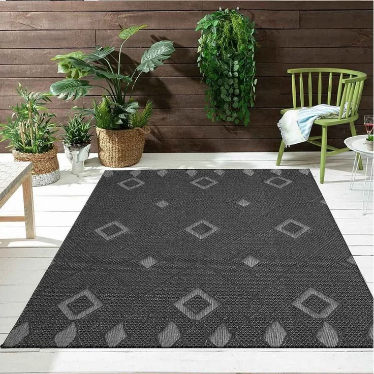 Vimoda Outdoorteppich In- und Outdoor Läufer Terrassen & Balkon Küche, Rechteckig, Läufer Flachgewebe Rauten Boho