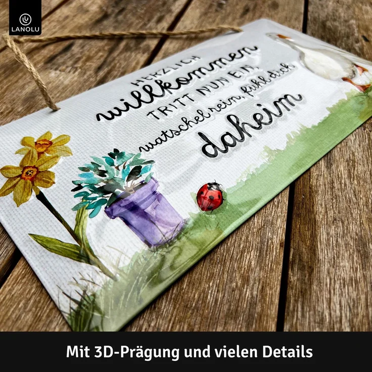 LANOLU Blechschild Herzlich Willkommen - 16x32cm – Metall – Mehrfarbig – 16112 – Bild 3