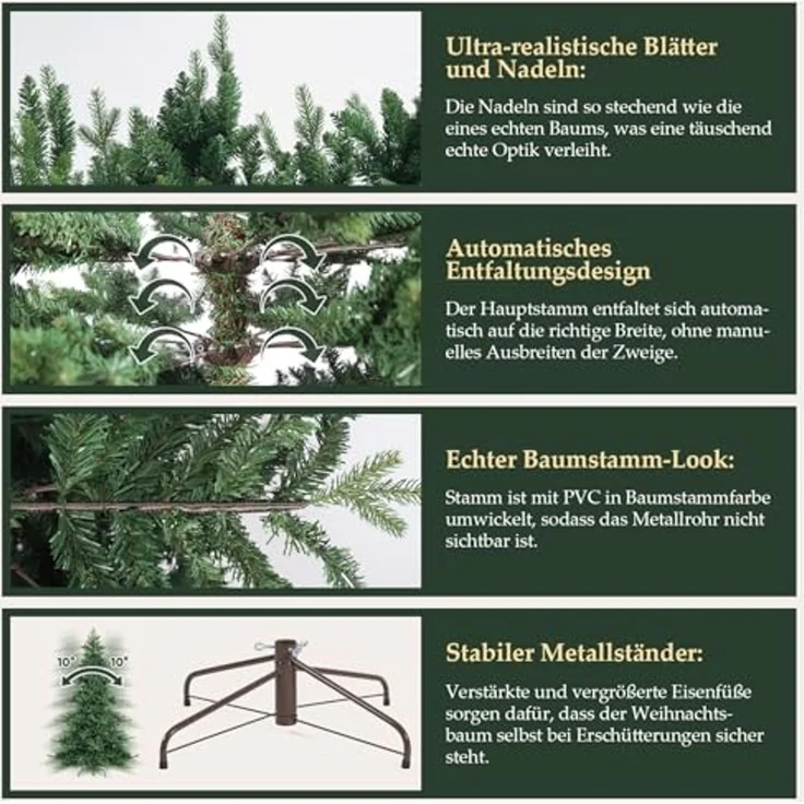 SALCAR Künstlicher Weihnachtsbaum 210 cm, Tanne, PVC and PE, Klapp-Schirmsystem, 130 cm Durchmesser – Bild 4