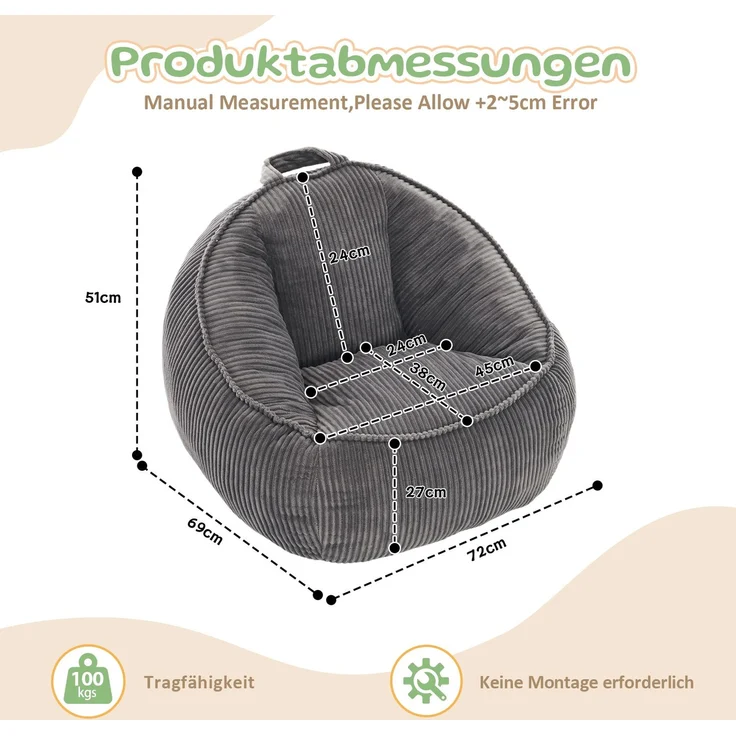 Sitzsack H 51 x T 69 x B 72 cm aus Corduroy in Grau – Bild 5
