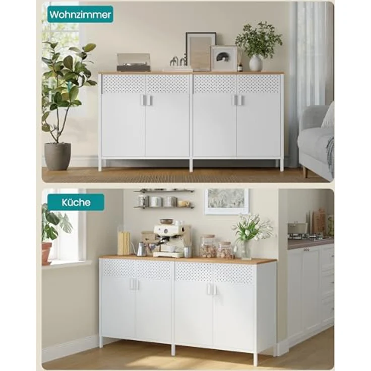 SONGMICS Aufbewahrungsschrank, Metallschrank, mit 4 Türen, Magnetverschluss, Verstellbarer Einlegeboden, Stahlgestell, 40 x 141 x 76 cm, wolkenweiß-eichenbeige LSC205WC01 – Bild 7