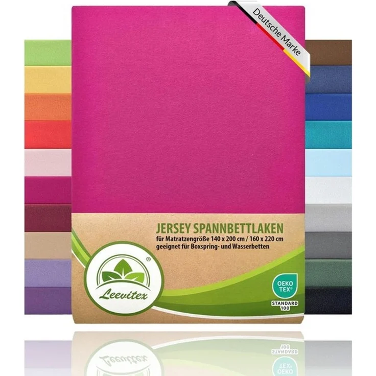 leevitex® Spannbettlaken, Premium 170g/m², Gummizug: rundum, schwer und dick, 100% Jersey-Baumwolle, Pink / Magenta, 90 x 200 - 100 x 220 cm – Bild 4