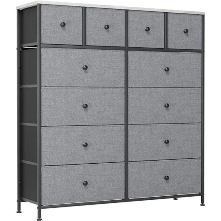 Clevich Stoff-Kommode, Schminktisch Schrank, Aufbewahrungsschrank, 12 Schubladen aus Stoff, Metallrahmen, industrieller Stil, für Wohnzimmer, Flur, Schlafzimmer (Dunkelgrau) – Bild 2