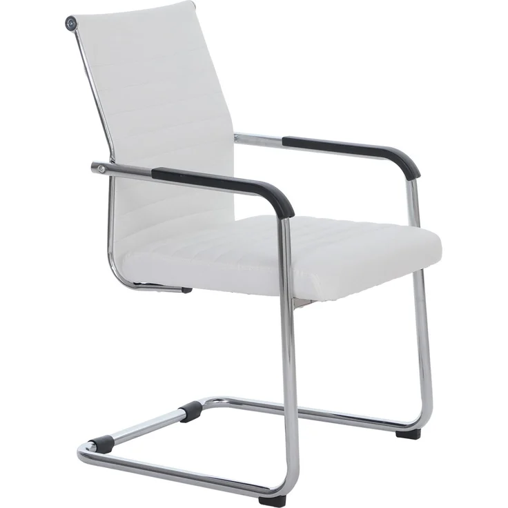 2er-Set Besucherstuhl HWC-Q85, Konferenzstuhl Freischwinger, Metall Kunstleder 280 g/m² ~ weiß – Bild 8