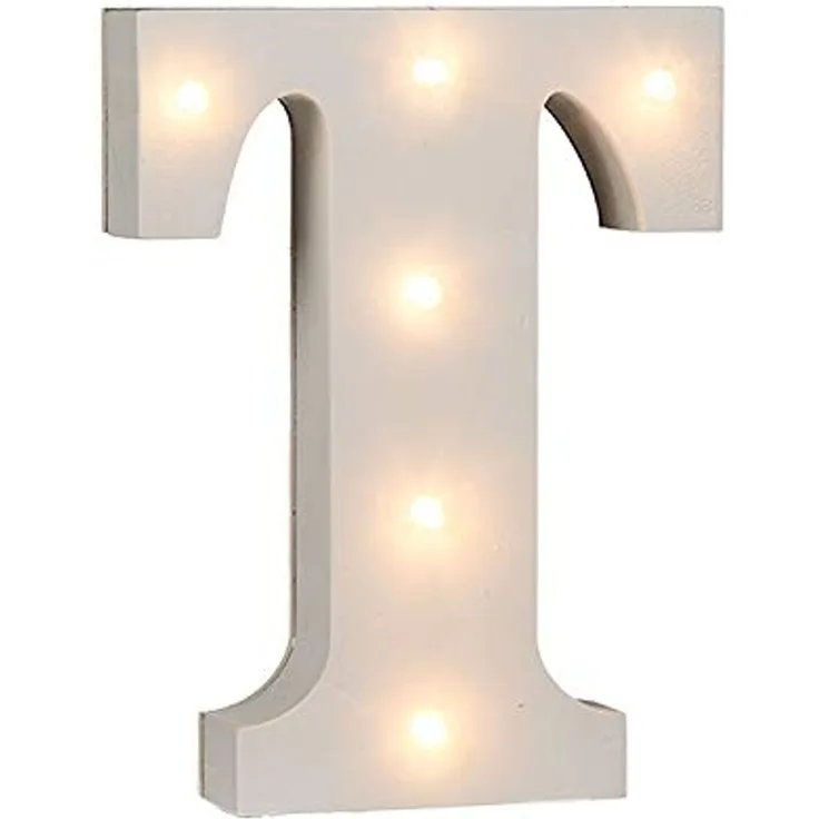 Out of the Blue 57/6093 - Holz Buchstabe "T" beleuchtet mit 6 LED Lichtern, batteriebetrieben, ca. 16 cm, 16 x 3 x 16 cm