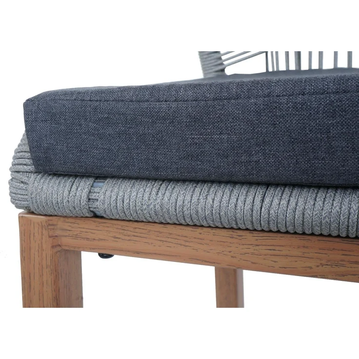 2er-Set Rope-Barhocker HWC-O21, Outdoor Sitzpolster Seilgeflecht Metall Holz-Optik ~ hellgrau, Kissen dunkelgrau – Bild 5