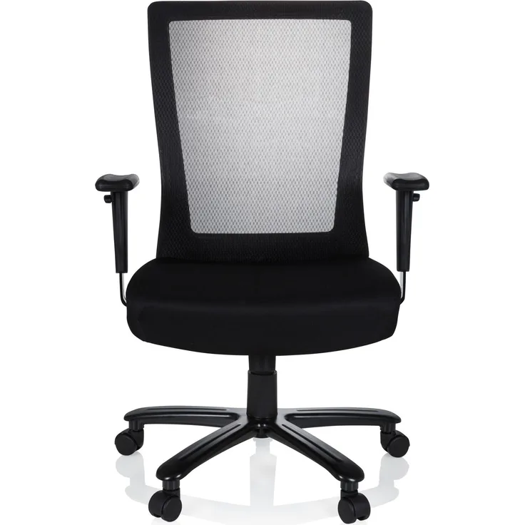 hjh OFFICE 738010 Bürostuhl XXL Extender Stoff Schwarz Drehstuhl bis 180kg belastbar, Netzrücken schwarz