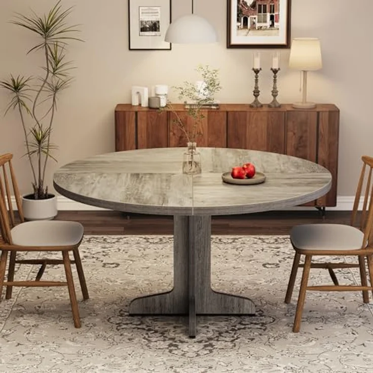 GarveeLife Esstisch 120 cm, Runder Tisch, Holzesstisch, Küchentisch für 4 bis 6 Personen, geeignet für Esszimmer und Küchen, grau – Bild 6