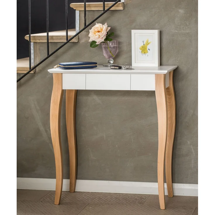 Ragaba Schreibtisch mit Schublade, MDF & Massives Buchenholz, 65x40 cm, Weiß – Bild 2