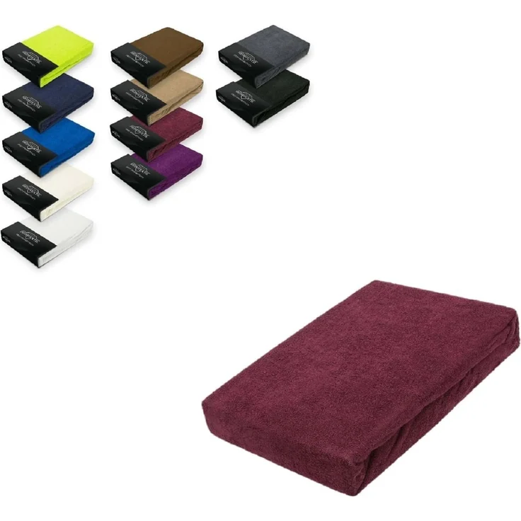 EXKLUSIV HEIMTEXTIL Frottee Spannbettlaken 200 x 220 cm Bordeaux 80% Baumwolle 20% Polyester Öko - Tex Zertifiziert Bed-Sheet Bettlaken Spannbetttuch Topper Leinentuch – Bild 1
