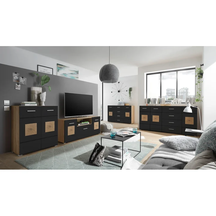 Lowboard >Georgia< in Eiche Artisan Nachbildung - 140x58x38cm (BxHxT) – Bild 9