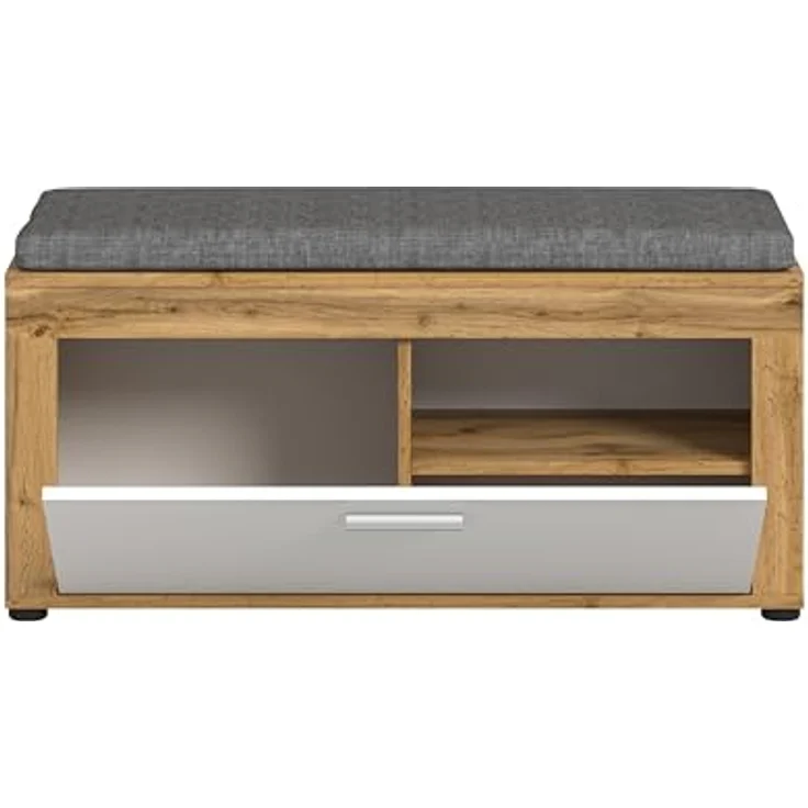 xonox. home Garderobe Jam X8BK6632 Sitzbank inkl. Sitzkissen Bank in Wotan Eiche Nb, weiß, ca. 100 x 44 x 35 cm – Bild 6