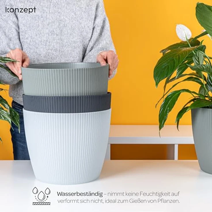KONZEPT Blumentopf groß, gerillte Struktur 26/30cm, Übertöpfe für Zimmerpflanzen, aus Kunststoff ideal für Wohnzimmer, Küche und Balkon – Bild 8