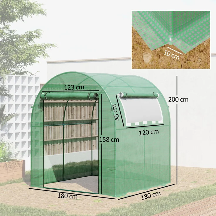 Outsunny Folientunnel, Stahl, Kunststoff, Grün, 180L x 180B x 200H cm – Bild 3