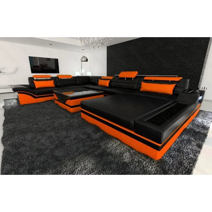 XXL Wohnlandschaft Mezzo - Kunstleder - schwarz-orange - Rechts – Bild 2