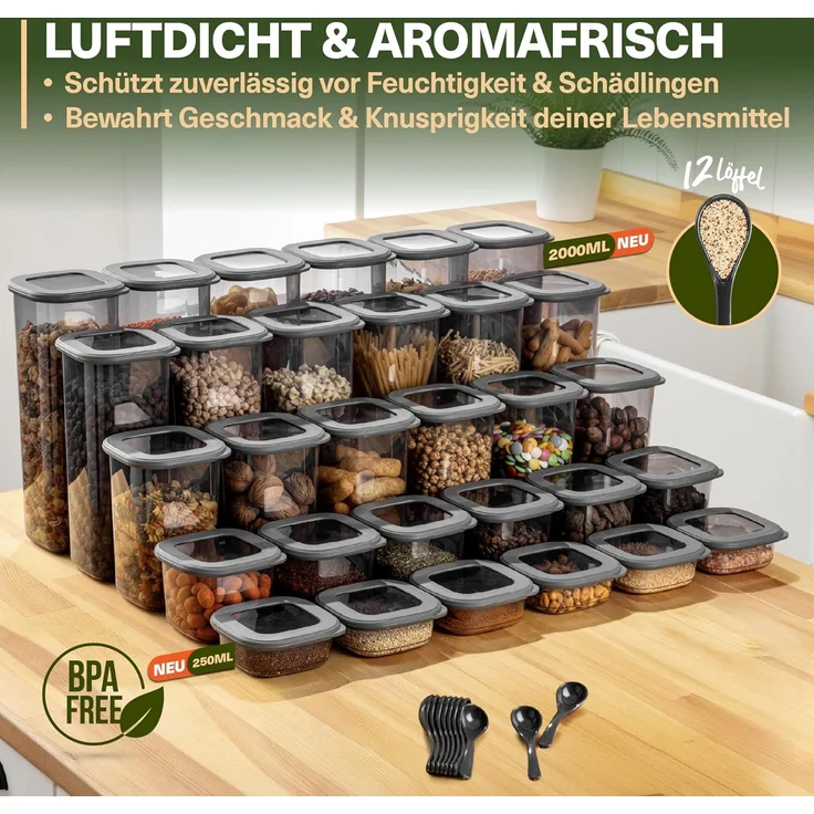 Viwares Vorratsdosen mit Deckel Luftdicht, 42er Vorratsbehälter Set BPA-Frei, Vorratsdose zur Müsli Mehl Aufbewahrung Küche, Praktische Organizer Küche, Frischhaltedosen für Lebensmittelaufbewahrung – Bild 7