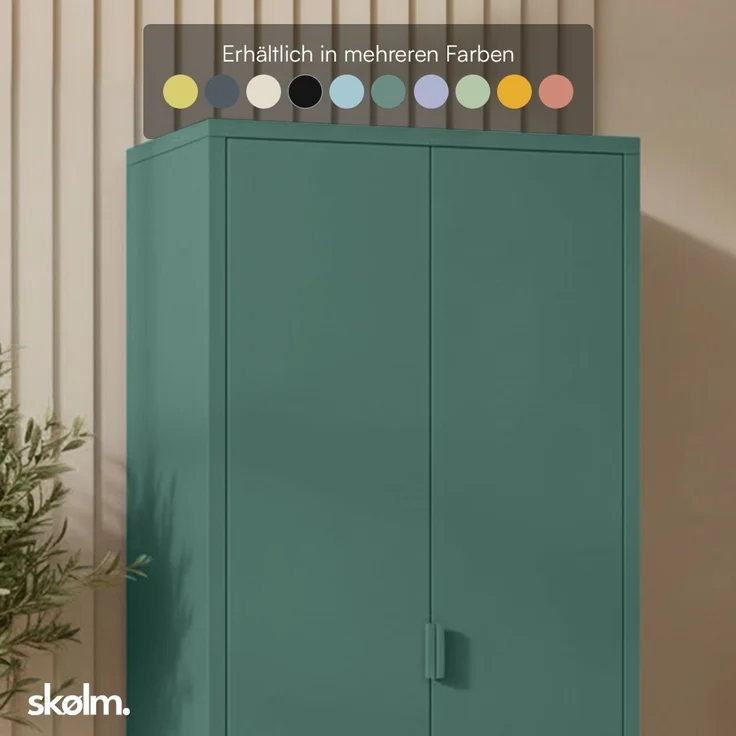 skølm 'Ituri' Kleiderschrank, Metall, 170x45x80 cm, dunkelgrün, Garderobe mit 4 Fächern und 2 Kleiderstangen – Bild 8