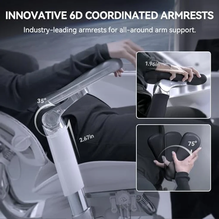 SIHOO Doro S300 Ergonomischer Bürostuhl, Computerstuhl, Gaming-Stuhl mit dualem dynamischem Lendenwirbelstützsystem, 6D-koordinierten Armlehnen, verstellbarem Rollstuhl (Weißem Samt-Mesh) – Bild 5