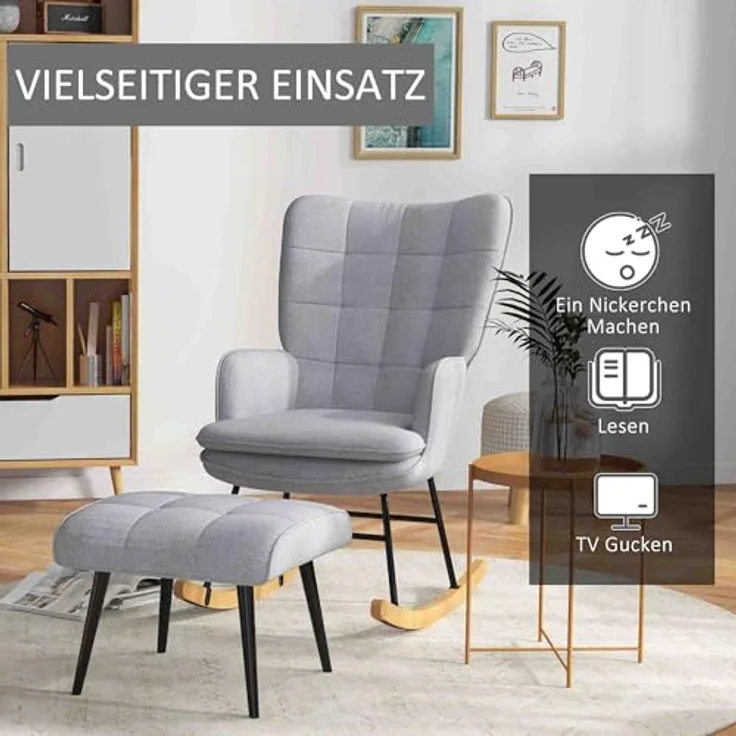 HOMCOM Schaukelsessel Schwingsessel, Wohnzimmerstuhl, mit Hocker (Schaukelstuhl mit Hocker, 2-St, bestehend aus Sessel und Hocker), Schaukelfunktion, Hocker inklusive – Bild 7