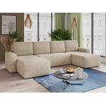Wohnlandschaft mit Schlaffunktion Roma - U-Form Couch, Schlafsofa mit Bettkasten, Couchgranitur mit Bettfunktion, Big Sofa, Cord Stoff (Beige (Poso 100))