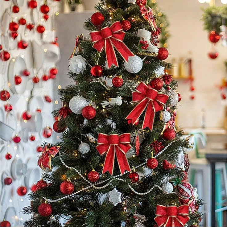 Bomiclss Weihnachtsbaumschleife 10er Set Glitzer Weihnachts Schleifen 18×23 cm (1-tlg), Dekoschleifen für Weihnachtsbaum, Geschenke & Party Deko – Bild 4