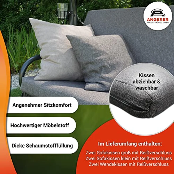 Angerer 'Elegance Smart' Hollywoodschaukel, Stahl / Polyester stone, 210x145x160 cm – Bild 4