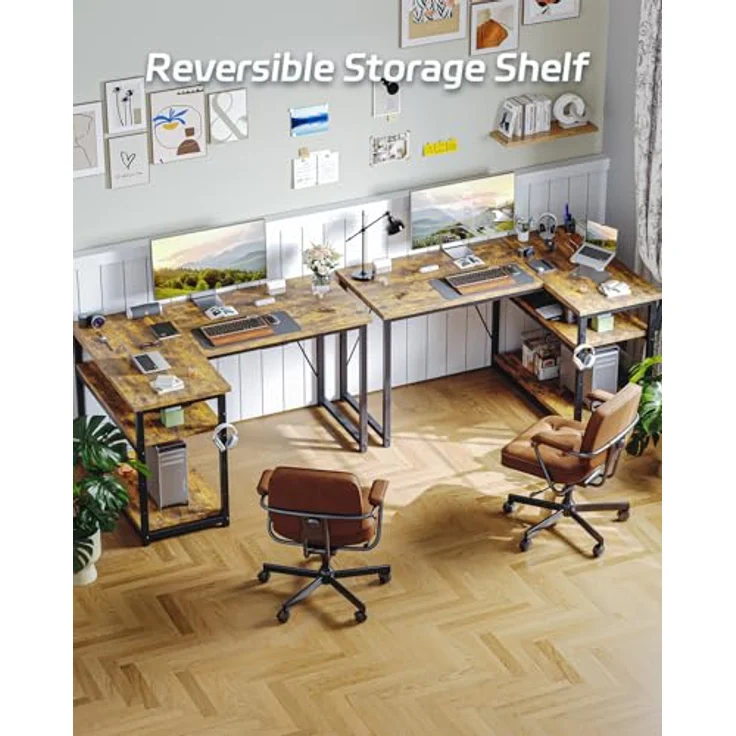 JUMMICO L-förmiger Schreibtisch 140 x80 cm mit Stauraum, Eck-Computertisch mit umkehrbarem Regal, Stabiler Bürotisch und Arbeitsstation für das Homeoffice,Braun – Bild 3