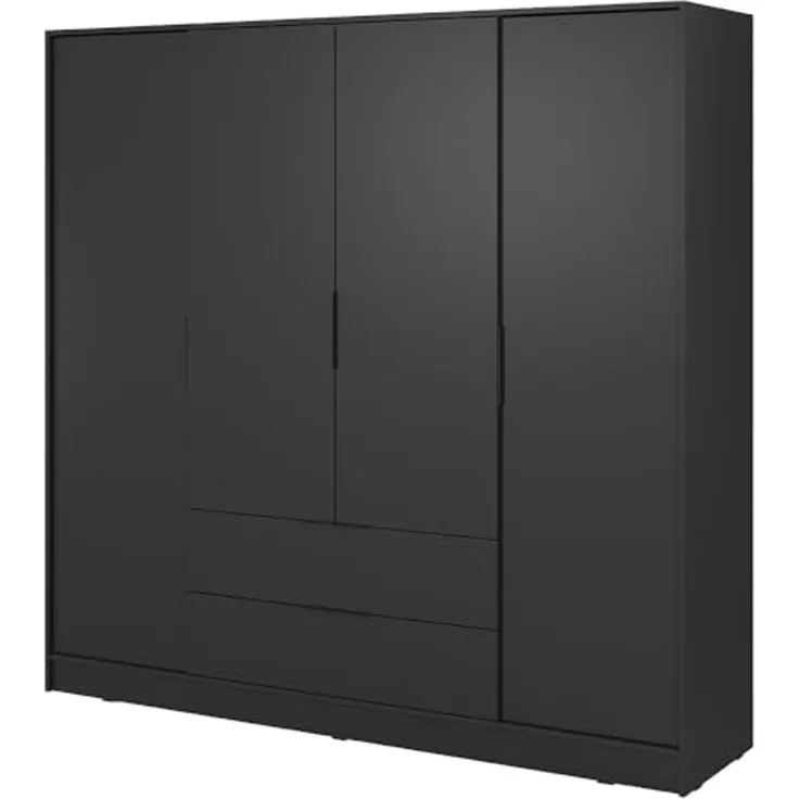 Lomadox Kleiderschrank KNOCK-160 in schwarz, 4 Türen, 2 Schubkästen, 206 cm breit