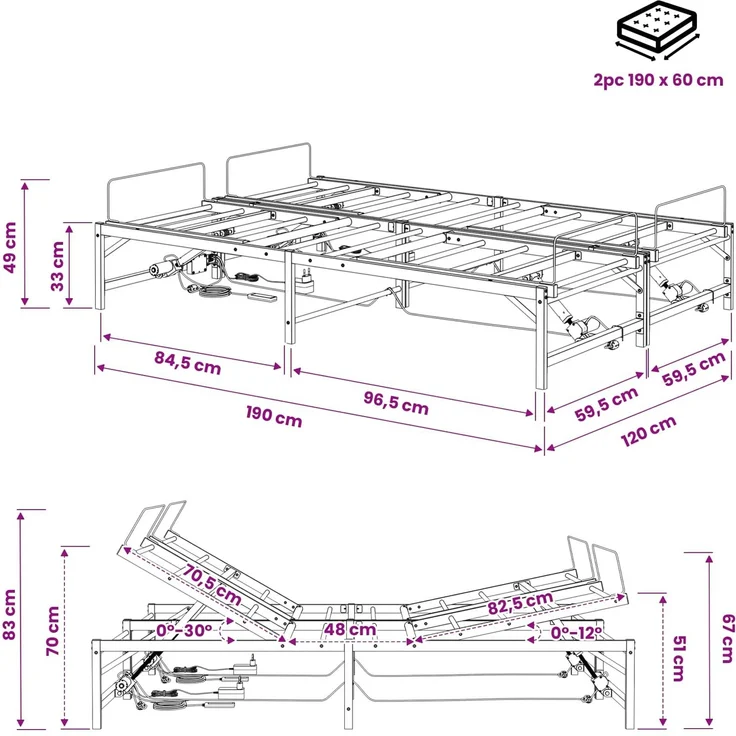 vidaXL Elektrisch verstellbares Bettgestell Schwarz 120 x 190 cm Stahl 3438617 – Bild 11